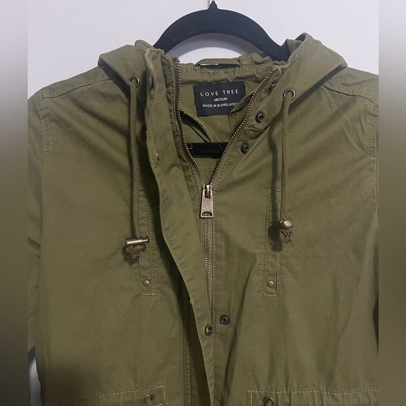 Love tree army green full zip/snap hooded adjustable waist jacket coat women’s M - Picture 3 of 12